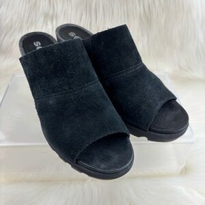 Sorel Black Mules with Plush Fabric and Thick Sole